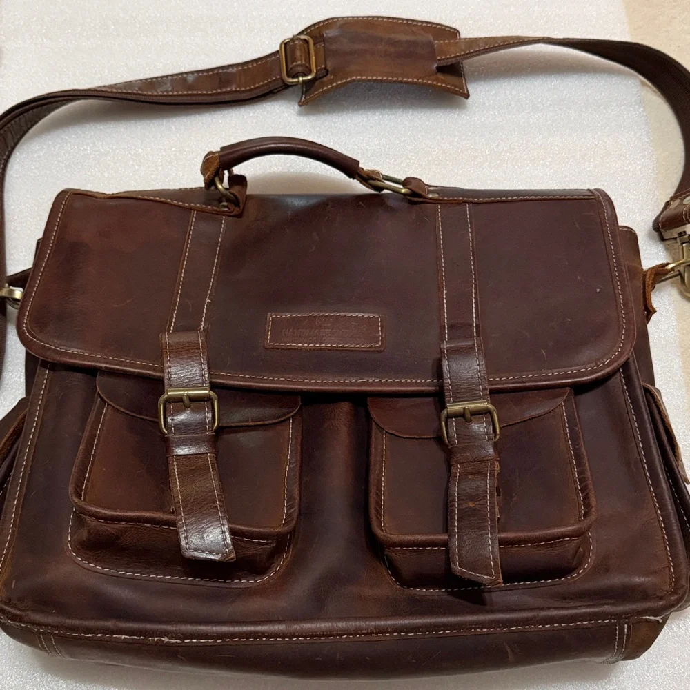 Handmade World Handmade Unisex Classic Leather Messenger Briefcase Bag